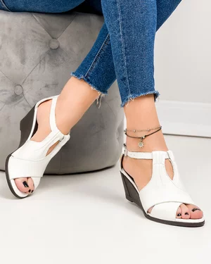 Sandale dama piele naturala albe cu platforma PV955