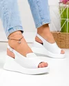Sandale dama piele naturala albe cu talpa tip platforma si inchidere catarama T-8055-2 1