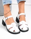 Sandale dama piele naturala albe decupate cu toc gros JY5760 2
