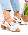 Sandale dama piele naturala albe perforate cu toc gros si insertii elastice JY5831 2
