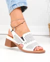 Sandale dama piele naturala albe perforate cu toc gros si insertii elastice JY5831 3
