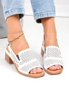 Sandale dama piele naturala albe perforate cu toc gros si insertii elastice JY5831 4