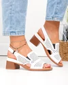 Sandale dama piele naturala albe perforate cu toc gros si insertii elastice JY5831 1