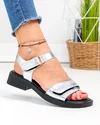 Sandale dama piele naturala argintii cu talpa neagra si inchidere scai F005-019 4