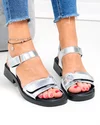 Sandale dama piele naturala argintii cu talpa neagra si inchidere scai F005-019 1