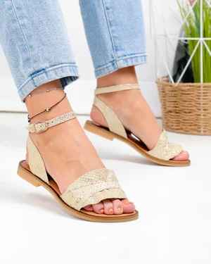 Sandale dama piele naturala aurie cu imprimeu tip sarpe PV983