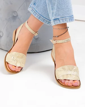 Incaltaminte Dama - Sandale dama piele naturala aurie cu imprimeu tip sarpe PV983