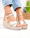 Sandale dama piele naturala aurii cu barete incrucisate si talpa tip platforma PV977 4