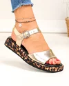 Sandale dama piele naturala aurii cu material textil print leopard TN6505 2