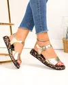 Sandale dama piele naturala aurii cu material textil print leopard TN6505 3