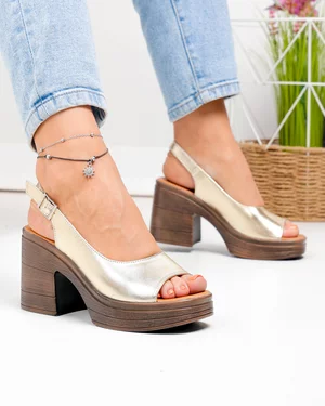 Sandale dama piele naturala aurii cu platforma si inchidere catarama JY3693 37