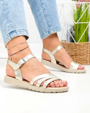 Sandale dama piele naturala aurii cu trei segmente si inchidere catarama PV916