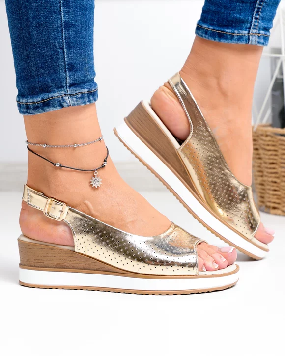 Sandale dama piele naturala aurii perforate GI-001