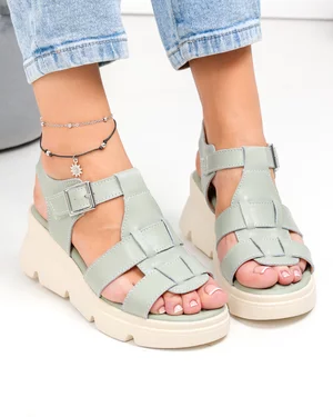 Sandale dama piele naturala barilla cu talpa bej si model impletit T6007