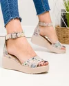 Sandale dama piele naturala bej cu imprimeu floral si platforma PV959 2