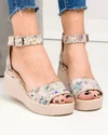 Sandale dama piele naturala bej cu imprimeu floral si platforma PV959 1