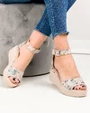 Sandale dama piele naturala bej cu imprimeu floral si platforma PV959 4
