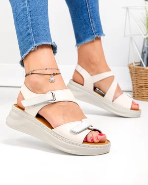 Sandale dama piele naturala bej cu inchidere scai JY5800