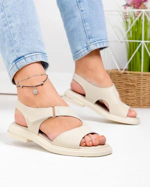 Sandale Dama - Sandale dama piele naturala bej cu inchidere scai T-8023