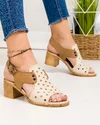 Sandale dama piele naturala bej cu maro perforate cu inchidere catarama PV973 3