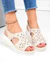 Sandale dama piele naturala bej cu model broderie florala JY3010 3