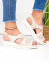 Sandale dama piele naturala bej cu model broderie florala JY3010 2