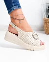 Sandale dama piele naturala bej cu model perforat si aplicatie metalica T-8021-2 3