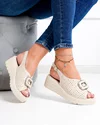 Sandale dama piele naturala bej cu model perforat si aplicatie metalica T-8021-2 5