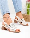 Sandale dama piele naturala bej cu model perforat si toc gros JY5831 1
