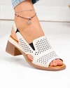 Sandale dama piele naturala bej cu model perforat si toc gros JY5831 2