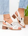 Sandale dama piele naturala bej cu model perforat si toc gros JY5831 5