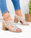 Sandale dama piele naturala bej cu perforatii florale si inchidere catarama PV962 2