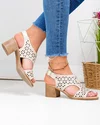 Sandale dama piele naturala bej cu perforatii florale si inchidere catarama PV962 5