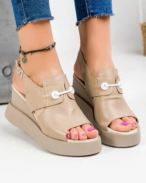 Sandale dama piele naturala bej cu platforma PV914