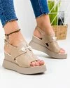 Sandale dama piele naturala bej cu platforma PV914 1