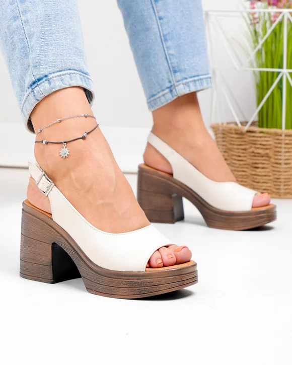 Sandale Dama - Sandale dama piele naturala bej cu platforma si toc gros JY3693