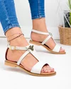 Sandale dama piele naturala bej cu talpa flexibila si accesoriu metalic PV991 2