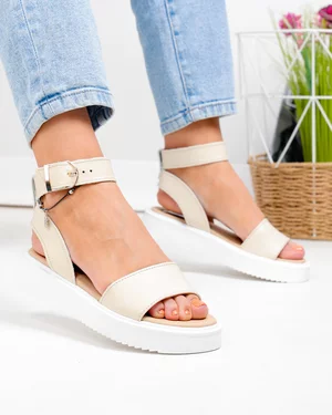 Sandale dama piele naturala bej cu talpa groasa PV984