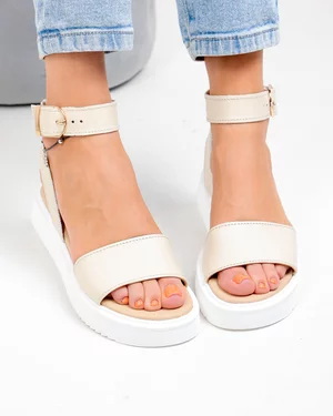 Sandale Dama - Sandale dama piele naturala bej cu talpa groasa PV984