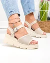Sandale dama piele naturala bej cu talpa tip platforma si inchidere catarama T6025 2