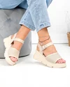 Sandale dama piele naturala bej cu talpa tip platforma si inchidere catarama T6025 5