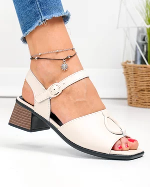 Sandale dama  piele naturala bej cu toc gros JY5753