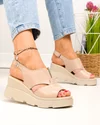 Sandale dama piele naturala bej inchis cu talpa tip platforma PV975 2