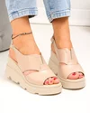 Sandale dama piele naturala bej inchis cu talpa tip platforma PV975 1