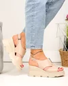 Sandale dama piele naturala bej inchis cu talpa tip platforma PV975 5