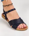 Sandale dama piele naturala bleumarin cu talpa joasa si inchidere catarama MS017 1