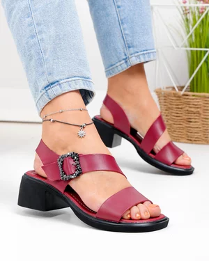 Sandale Dama - Sandale dama piele naturala bordo cu inchidere catarama JY5769