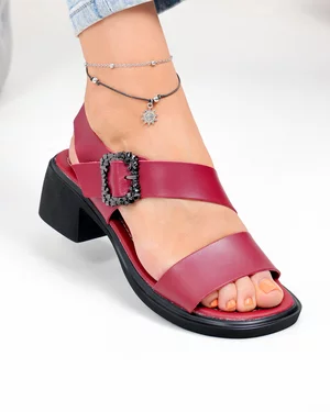 Sandale dama piele naturala bordo cu inchidere catarama JY5769