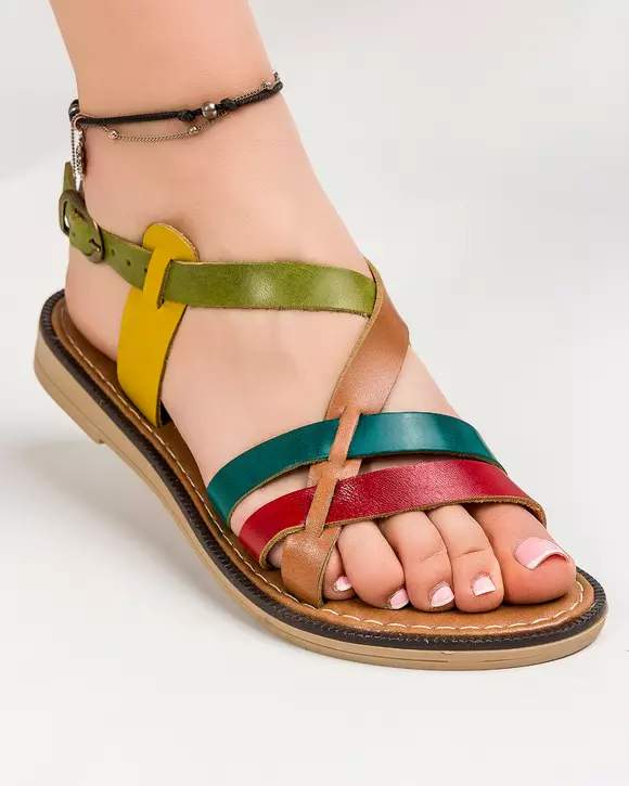 Sandale dama piele naturala cu barete multicolore MS010