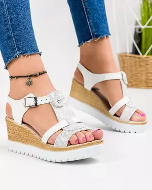 Sandale Dama Piele Naturala Cu Platforma ALB PV911